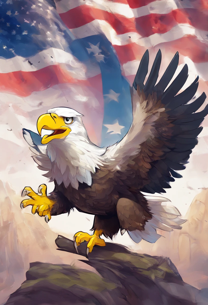 American Bald Eagle with the words “American   Deals” above it. Holding a happy pikachu Pokémon in its talons