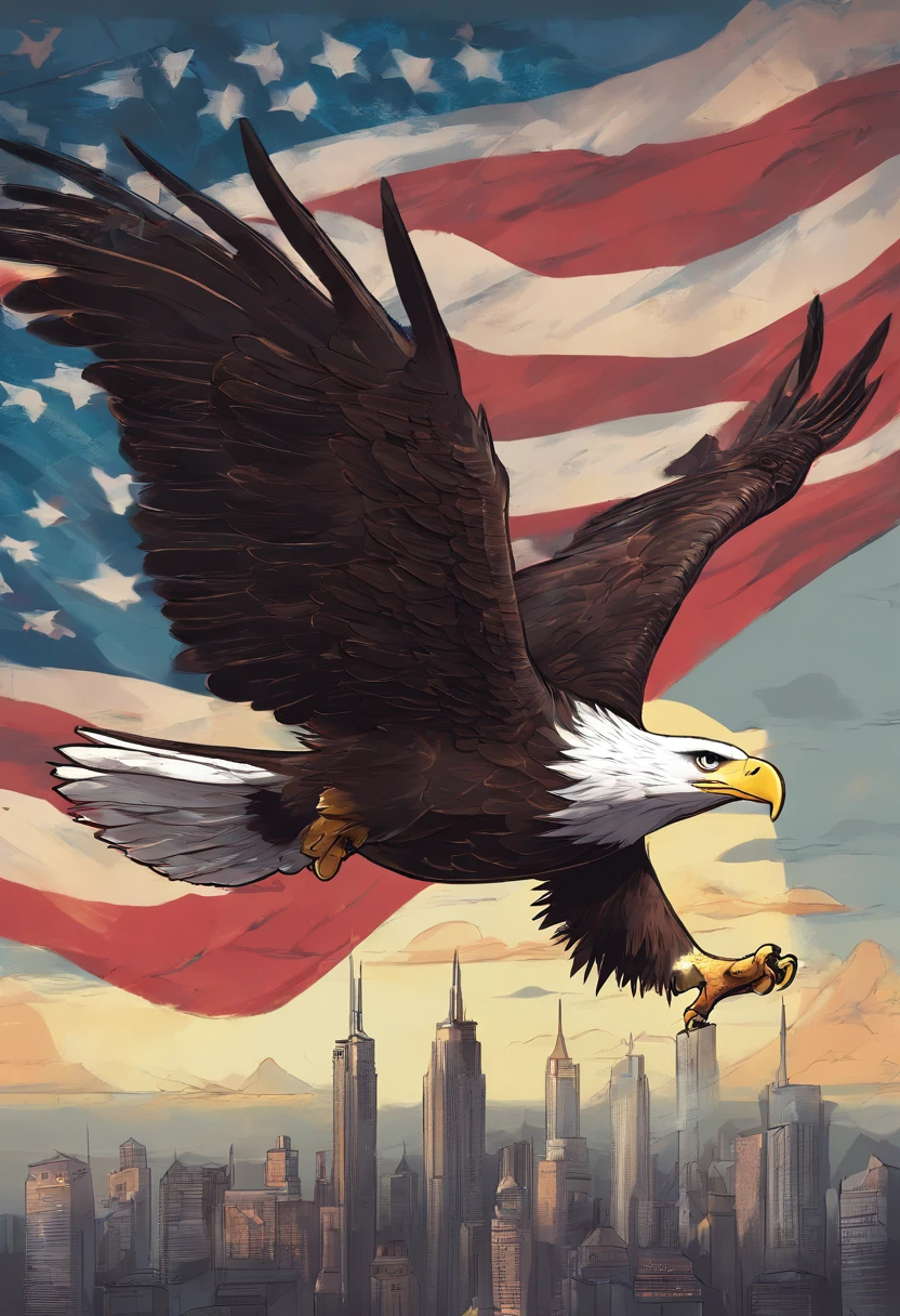 American Bald Eagle with the words “American Deals” above it. Holding a happy pikachu Pokémon in its talons