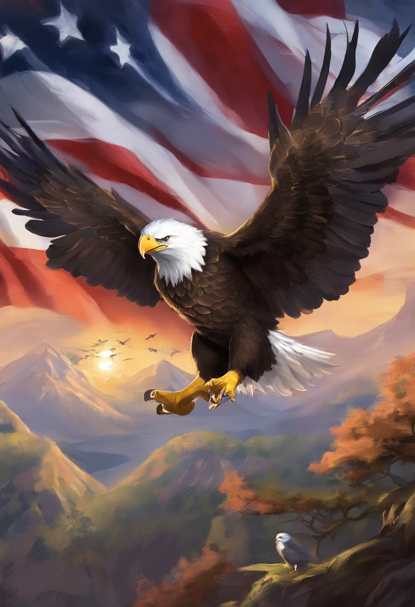 American Bald Eagle with the words “American   Deals” above it. Holding a happy pikachu Pokémon in its talons