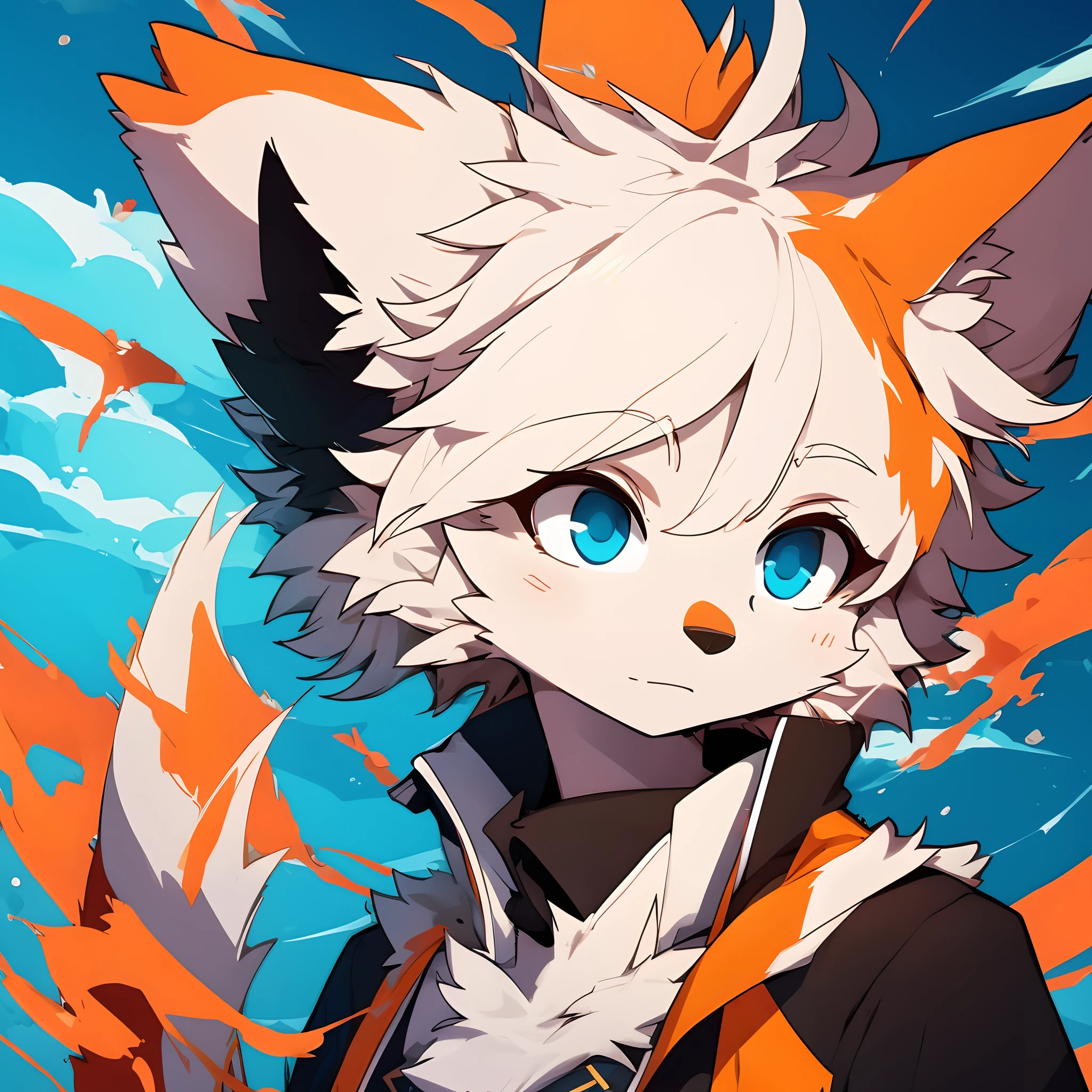 Furry，head portrait，solo person，White fox，ember，Children，komono