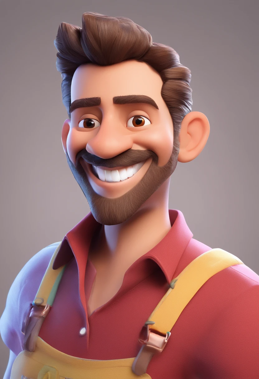 Smiling Man Illustration, sorriso insano, Homem de pele marrom com um sorriso gigante, happily smiling at the camera, sorriso atrevido, he's smiling, sorriso muito grande, Macho sorridente, foto de perfil headshot, rindo sorriso enorme, desenhando no estilo de Arte 3D, c4d, fundo de cor branco puro, estilo disney, estilo pixar render ilustracao Super Detalhe, 8k