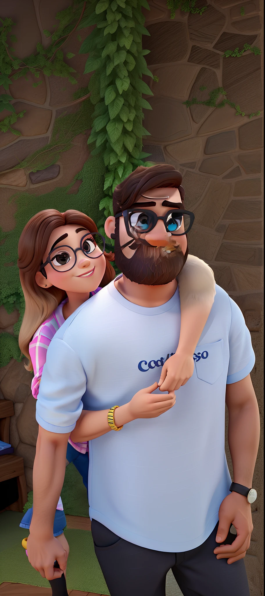 Casal estilo disney pixar melhor qualidade alta qualidade. Homem negro  oculos escuro cabelo curto  barba e mulher loira olhos castanhos cabelos longos lisos