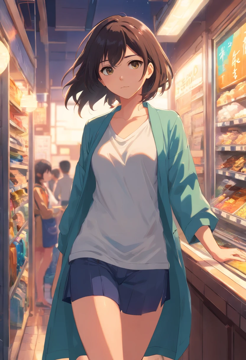 mulher vestindo roupa de empregada, asiatica, anime, linda, sexy, cabelos negros, olhos azuis, pele morena