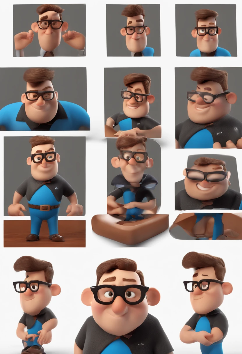 Cartoon character of a man with black glasses and a blue shirt, animation character, Caractere estilizado, animation style rendering, 3D estilizado, Arnold Maya render, 3 d render stylized, toon render keyshot, Personagem 3D, Personagem 3D, 3d rendering stylized, 3 d character render, personagem de desenho animado, Personagem de close up, Pose de personagem, (Estilo Pixar) (master part:1.2) (Bokeh) (best quality) (pele detalhada) (textura detalhada) (8k) (argila) (Cinematic lighting) (foco nítido