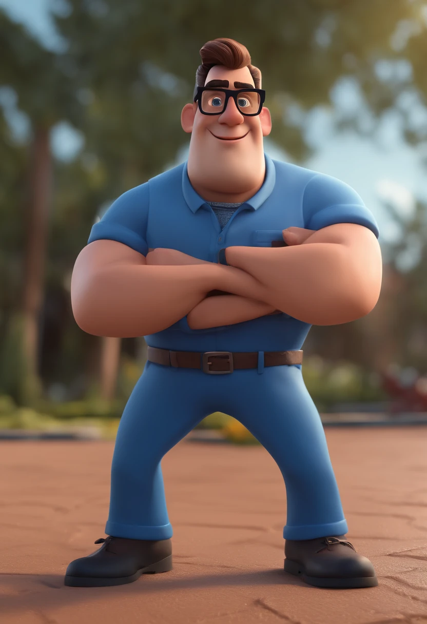 Cartoon character of a man with black glasses and a blue shirt, animation character, Caractere estilizado, animation style rendering, 3D estilizado, Arnold Maya render, 3 d render stylized, toon render keyshot, Personagem 3D, Personagem 3D, 3d rendering stylized, 3 d character render, personagem de desenho animado, Personagem de close up, Pose de personagem,  (Estilo Pixar) (master part:1.2) (Bokeh) (best quality) (pele detalhada) (textura detalhada) (8k) (argila) (Cinematic lighting) (foco nítido