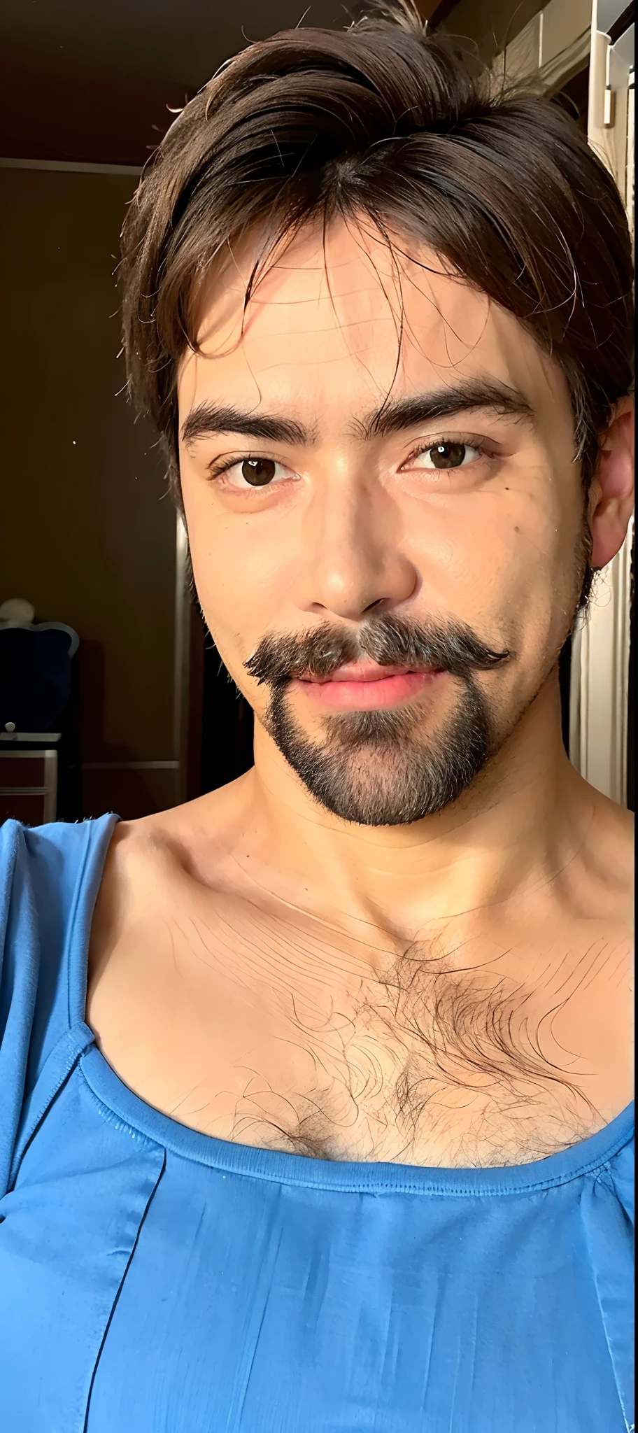 There's a man with a beard and mustache smiling, imagem frontal, sorrindo e olhando diretamente, happily smiling at the camera, Fotografia selfie 8k, com uma barba pequena, sem barba, Com filtros do Instagram, he's smiling, selfie de um homem, caio santos, smiling at camera, sem bigode, (38 anos)