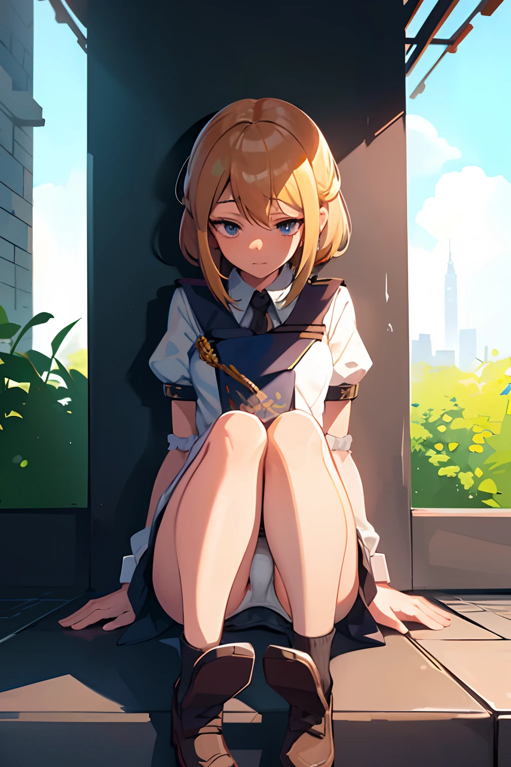 (master part: 1.1, best quality: 1.1), Shy student in uniform showing off, emphasis, Panties, olhando para o visualizador