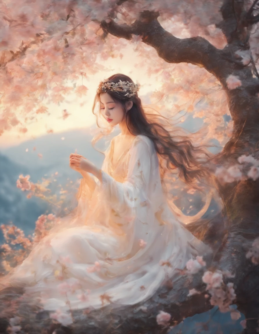 (Romantic light,Ultra-detailed:1.2),Soft focus,Brightly lit scenes,Masterpiece:1.2,White tones,Emotions, emotions,chinese painting style,Luxury materials,high resolution,Portrait,Classic composition,Piano melody
