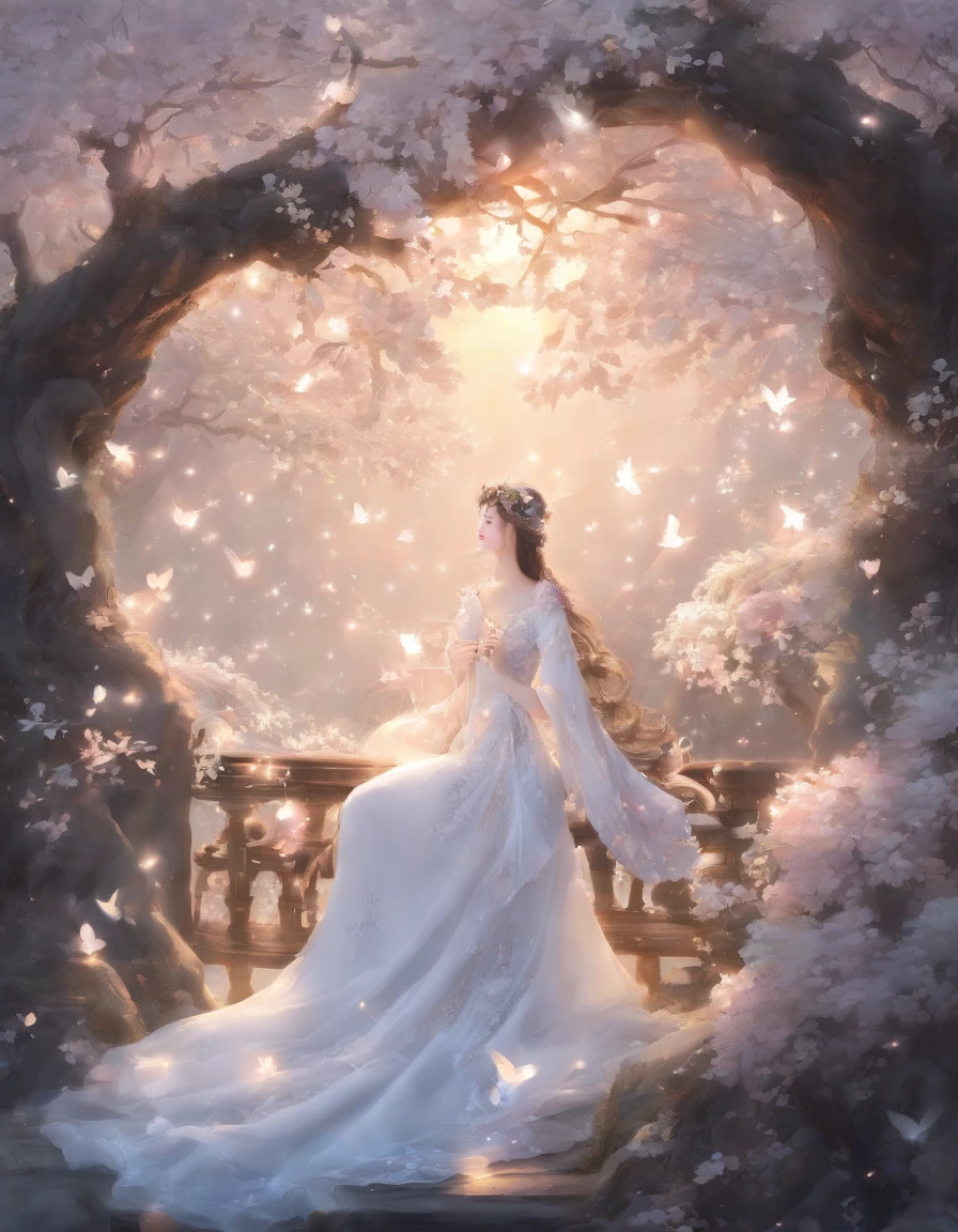 (Romantic light,Ultra-detailed:1.2),Soft focus,Brightly lit scenes,Masterpiece:1.2,White tones,Emotions, emotions,chinese painting style,Luxury materials,high resolution,Portrait,Classic composition,Piano melody