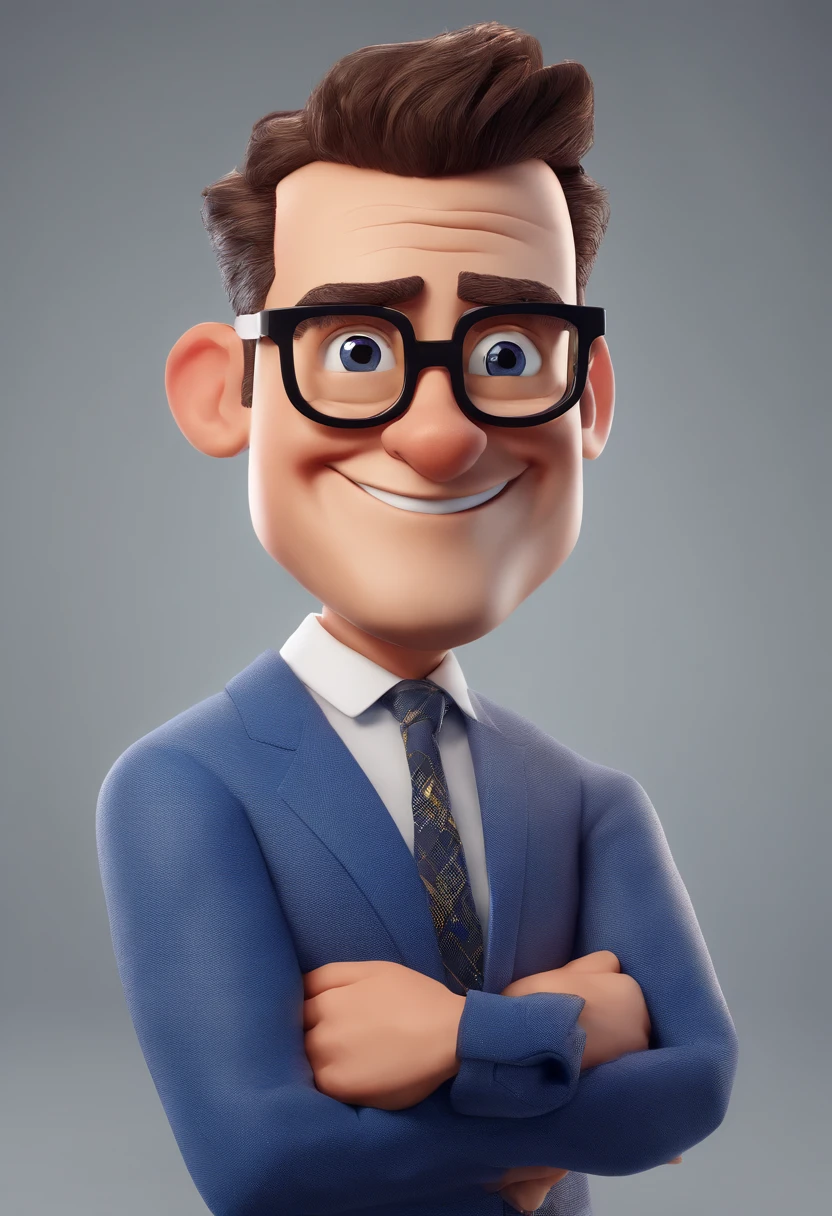 Cartoon character of a man with black glasses and a blue shirt, animation character, Caractere estilizado, animation style rendering, 3D estilizado, Arnold Maya render, 3 d render stylized, toon render keyshot, Personagem 3D, Personagem 3D, 3d rendering stylized, 3 d character render, personagem de desenho animado, Personagem de close up, Pose de personagem,  (Estilo Pixar) (master part:1.2) (Bokeh) (best quality) (pele detalhada) (textura detalhada) (8k) (argila) (Cinematic lighting) (foco nítido