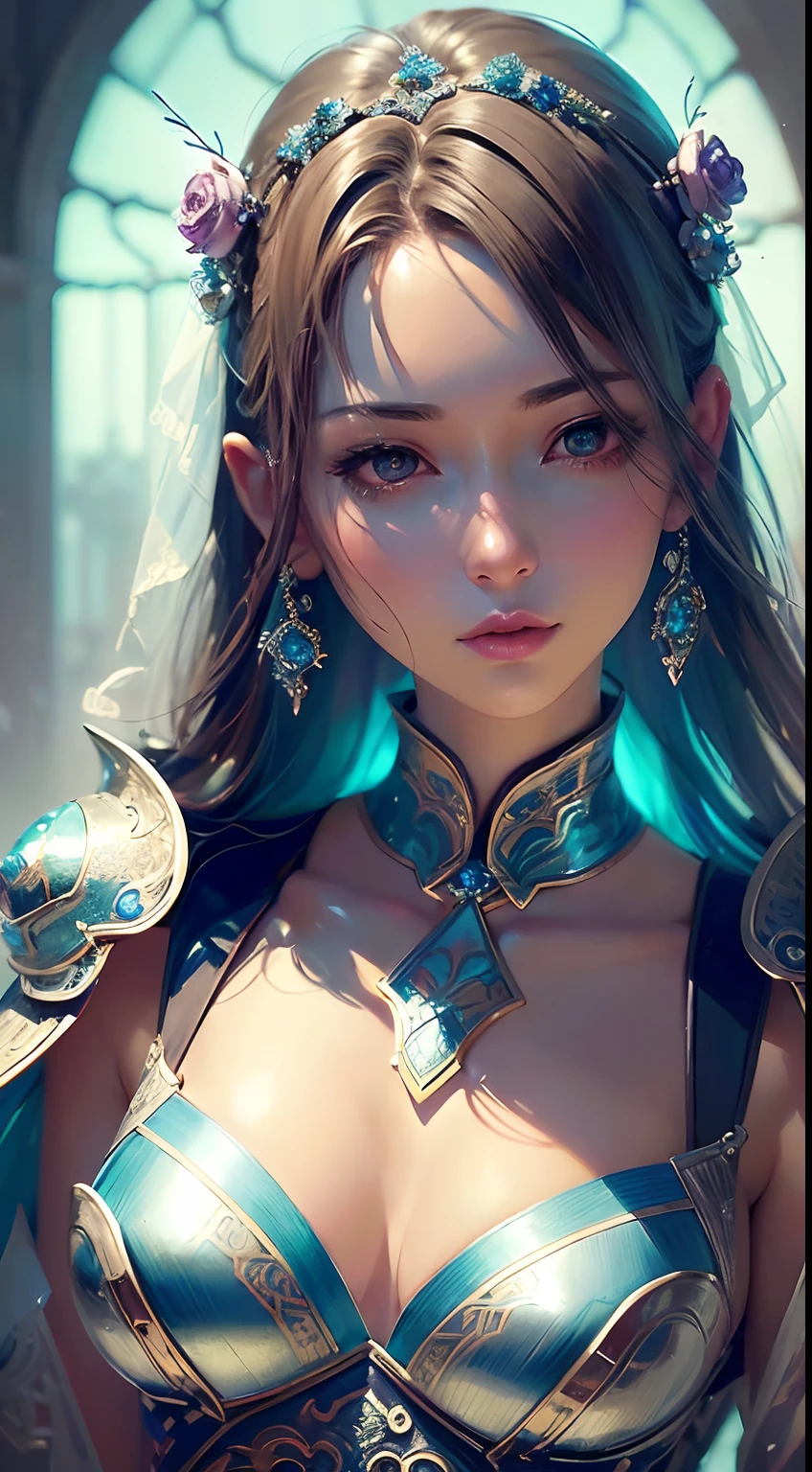 a close up of a woman in a silver and blue dress, chengwei pan on artstation, by Yang J, detailed fantasy art, stunning character art, fanart best artstation, epic exquisite character art, beautiful armor, extremely detailed artgerm, detailed digital anime art, artgerm on artstation pixiv, armor girl