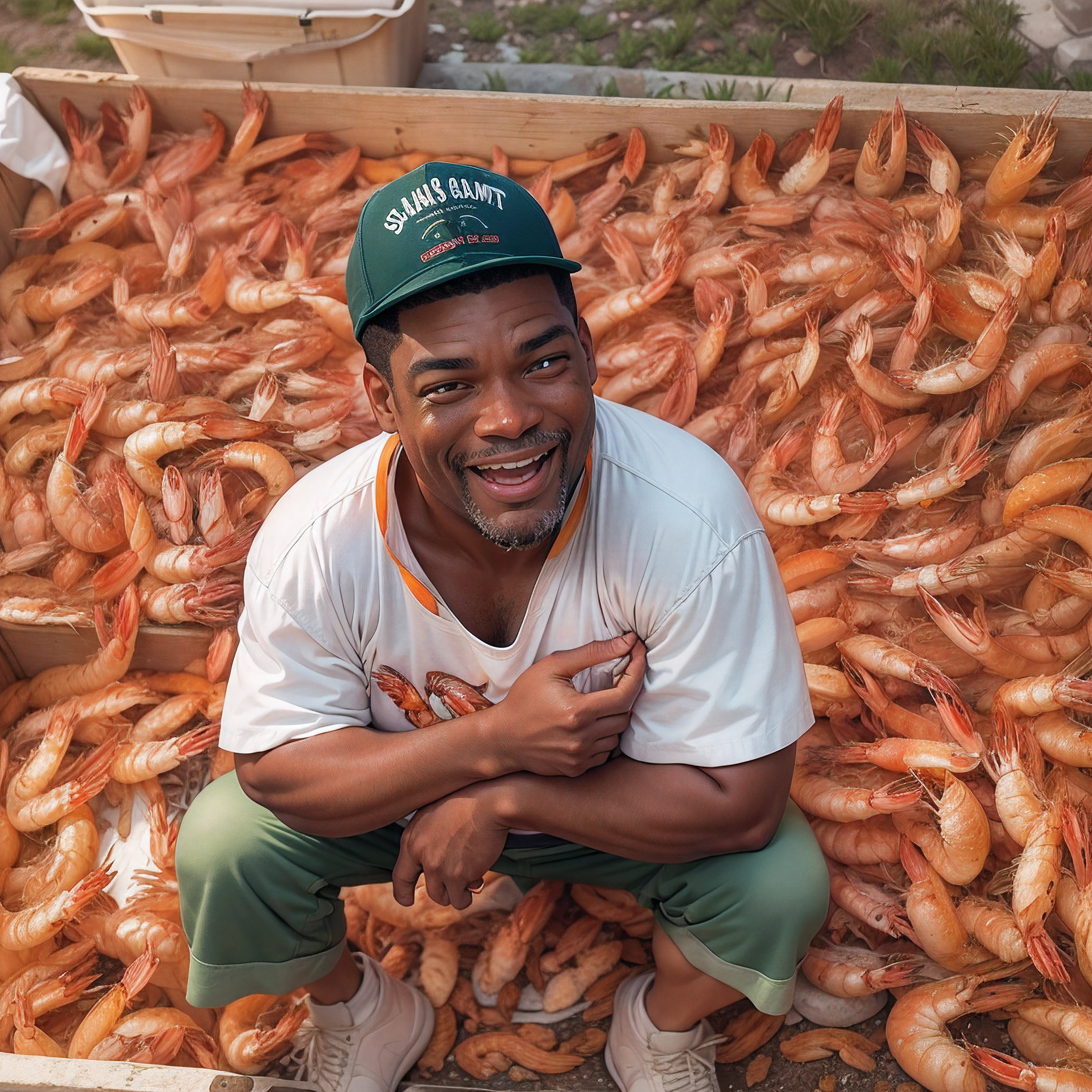 Mykelti Williamson as bubba gump sighed contentedly as he looked out over the large field of shrimp. The shrimps were plump and ripe, their skins a healthy brown. Sam breathed in deeply, inhaling the earthy scent of the shrimps skin. This was his favorite time of year, when the shrimp was nearly ready for consumption.
Mykelti Williamson as bubba gump grabbed a basket and stepped eagerly into the rows of shrimp. He kneeled down and started gathering shrimp, placing them gently in his basket. With each shrimp he picked, bubba marveled at their size and quality.
"These are the best shrimp I've seen in years!" bubba exclaimed. Once his basket was full, instead of taking it back to the cart, bubba gump unexpectedly tipped the basket over and spilled the shrimp out onto the dirt. He then flung himself onto the pile of shrimp and began rolling around happily, squishing and squashing the shrimp beneath him.
"Ah this feels wonderful!" Sam cried out with glee. The potatoes were cool and soft against his skin. Sam rolled to and fro, thoroughly coating himself in potato mush. He looked positively blissful as the mashed potatoes oozed between his toes and clung to his curly hair. Sam continued wiggling and rolling on the potatoes until he was thoroughly satisfied.
Finally, Mykelti Williamson as bubba gump stood up, covered from head to toe in shrimp puree and bits of shrimp skin. He licked some of the shrimp off his hands and sighed contentedly.
"Nothing quite like a good shrimp roll," bubba declared, grinning at his day spent frolicking with his beloved shrimp.