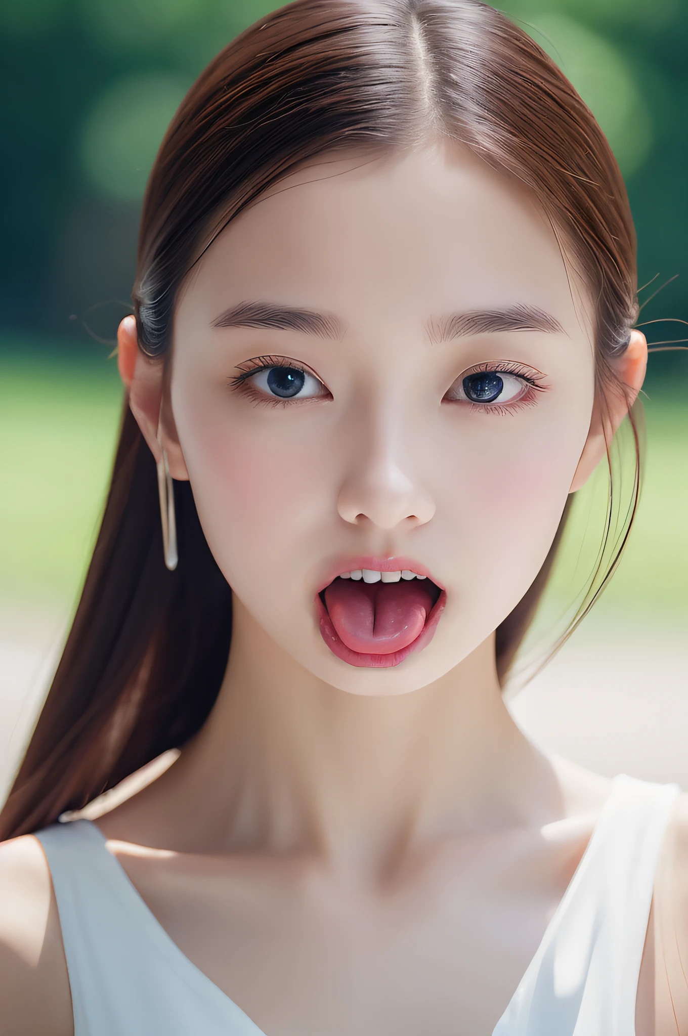 With my mouth wide open、Stick your tongue up and down、Stick your tongue out from side to side
