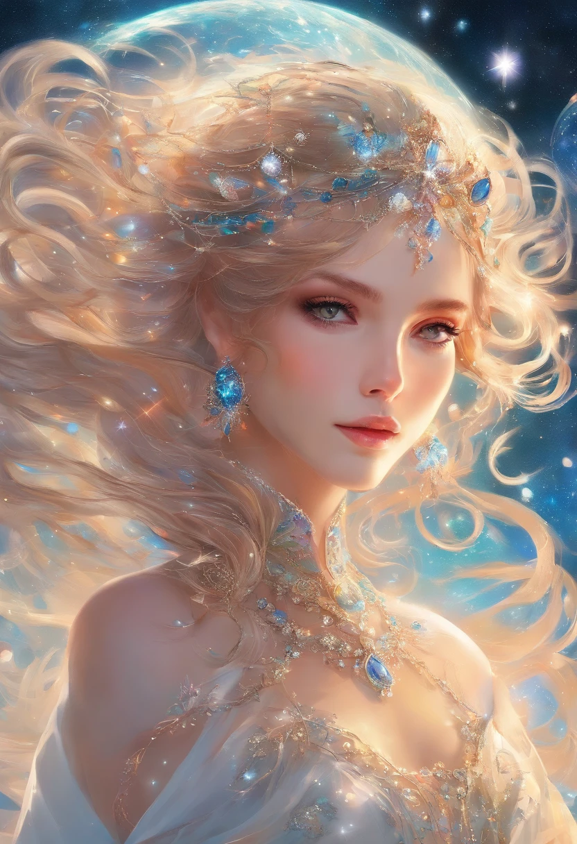 Landscape, Queen in dress made of white veil on starry night、Olhando diagonalmente para cima, Galaxy at the top, Light Vortex, redemoinho,8K, Qualidade de imagem realista,Espiral estelar, runa, fine-grained skin, Beautiful woman,cabelos longos com cabelos grisalhos, flowing hair,linda uma ,Arrastando sua bainha extraordinariamente longa、Cruzando a Terra Abaixo. Enquanto ela caminha, Noite estrelada cai em seu caminho. Fantasia Noturna Estrelada. Rosto bonito perfeito, perfect hands, arte de fantasia, Landscape, qualidade superior,super-fino,Foto realism,