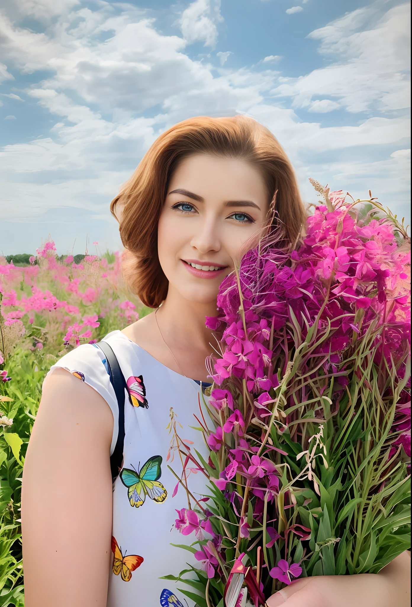 Detailed, beste-Qualit, Detailed hair, A detailed eye, Detailed flowers, Granular clouds, 8K, Masterpiece