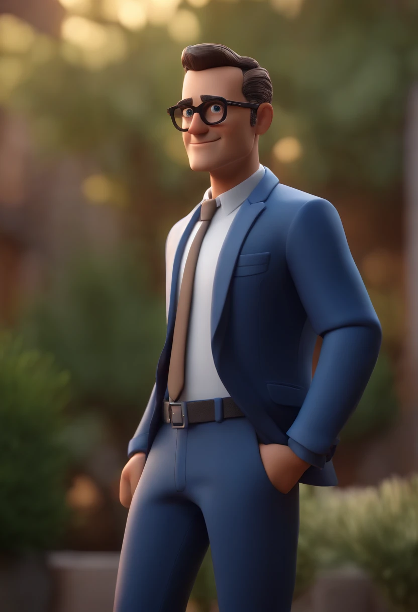 Cartoon character of a man wearing black glasses and a blue shirt, um personagem animado, Caractere estilizado, animation style rendering, 3D estilizado, Arnold Maya render, 3 d render stylized, toon render keyshot, Personagem 3D, Personagem 3D, 3d rendering stylized, 3 d character render, personagem de desenho animado, Personagem de close up, Pose de personagem, (Estilo Pixar) (master part:1.2) (Bokeh) (best quality) (pele detalhada) (textura detalhada) (8k) (argila) (Cinematic lighting) (foco nítido,Senta e vaza a parte superior do corpo