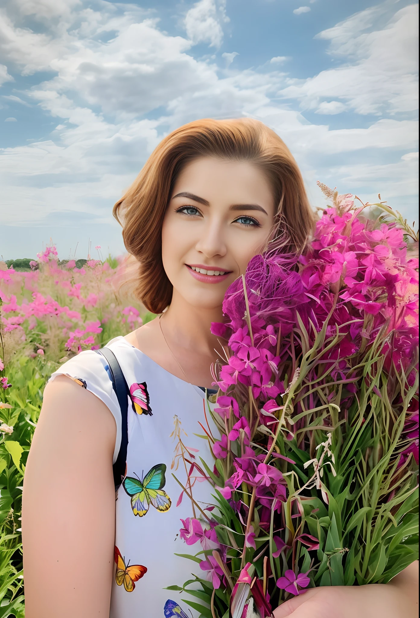 Detailed, beste-Qualit, Detailed hair, A detailed eye, Detailed flowers, Granular clouds, 8K, Masterpiece