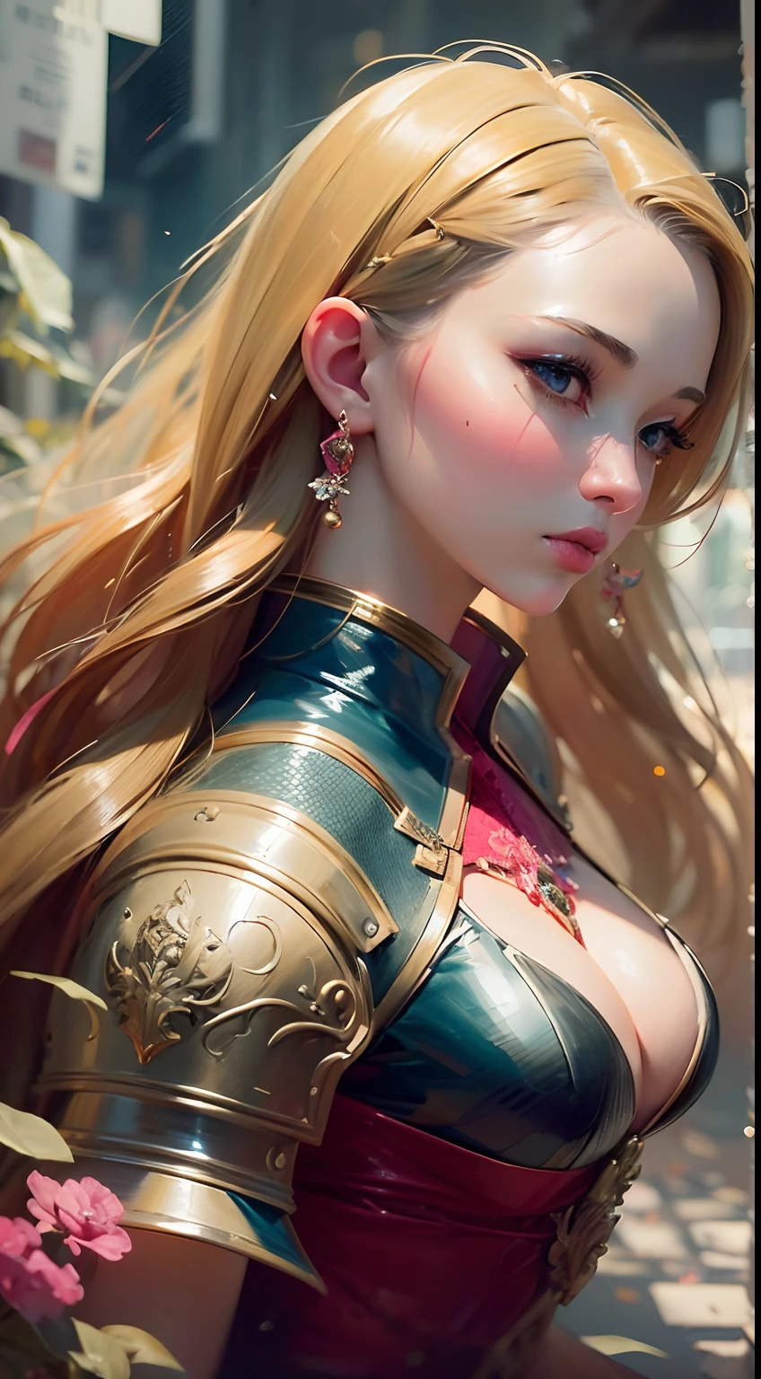 a close up of a woman with blonde hair in a pink and red dress, chengwei pan on artstation, by Yang J, detailed fantasy art, stunning character art, fanart best artstation, epic exquisite character art, beautiful armor, extremely detailed artgerm, detailed digital anime art, artgerm on artstation pixiv, armor girl