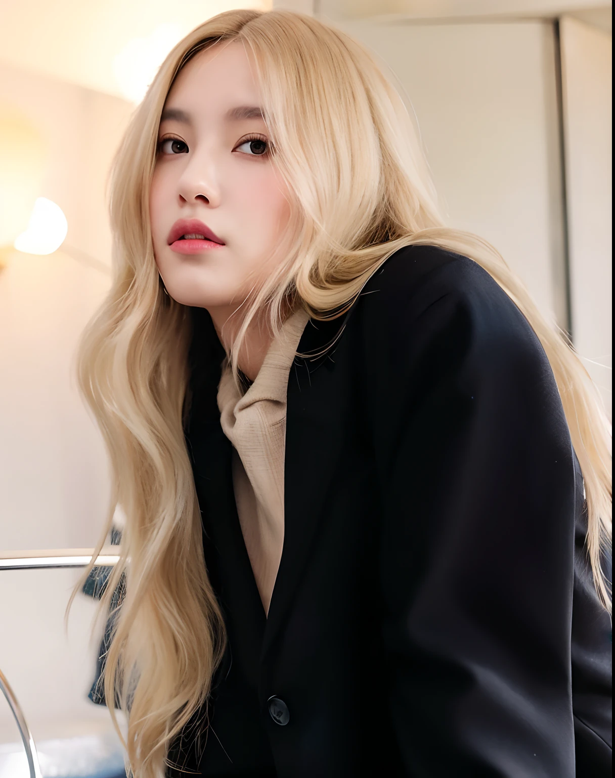 Mujer rubia con pelo largo y blazer negro posando para una foto, Parque Roseanne de Blackpink, Retrato de Jossi de Blackpink, con cabello largo y rubio, JIA, con pelo largo blanco, Jossi de Blackpink, con el pelo largo y blanco, con el pelo largo, con el pelo rubio muy largo, ulzzang, Lalisa Manoban de Blackpink, Sha Xi, Steven Jung