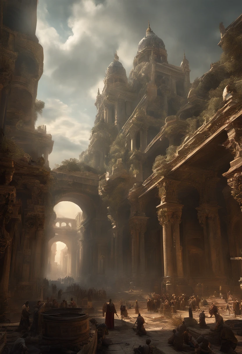 a battle between humans & AI over a millennia with gruesome detail in a major city (masterpiece, top quality, best quality, official art, horrific and aesthetic:1.2), (war), extreme detailed,(fractal art:1.3), highest detailed