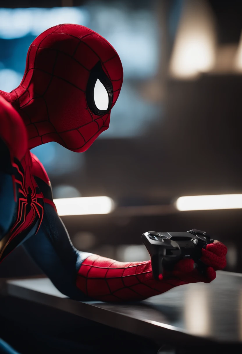 Spider-Man playing a video game  (4k, realista, Charismatic, Muito detalhado, muito Capricho)