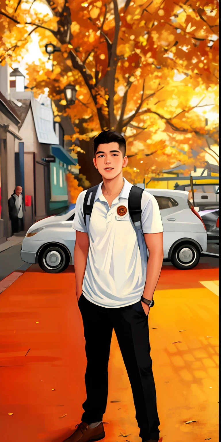 change the background, make it realisic with all facial details,handsome boy, academic vibe.