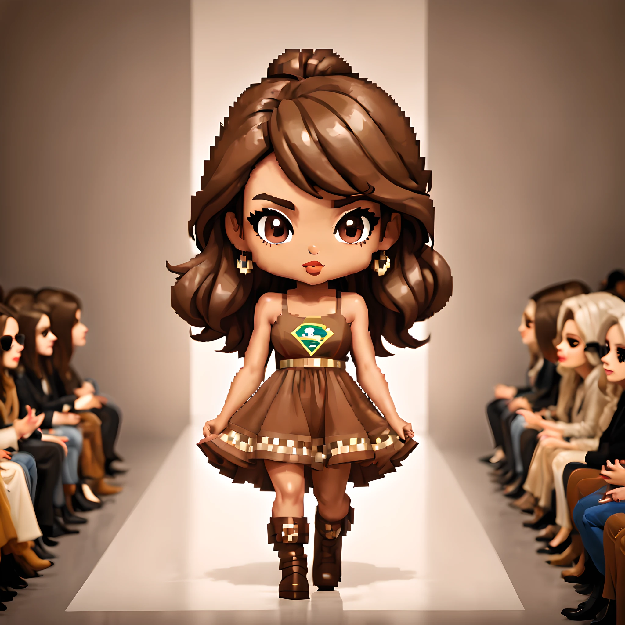 (Pixel art:1.5), (fashion show:1.5), (fashion week:1.5), (fantasy:1.5), (super model:1.5), (1girl:1.5), (1brazilian girl:1.5), (chibi emote:1.5), (chibi character;1.5), (Milan Collection:1.5), (brownish colors:1.5), (dress:1.5),