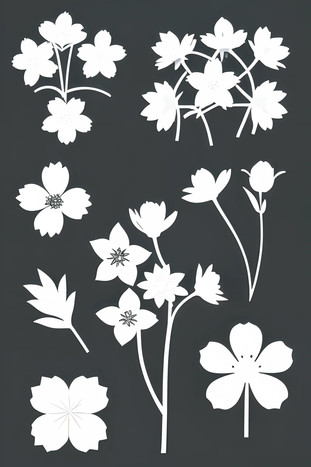 Watermark base paper of a simple flower-filled bouquet、Black and white paper cutouts
