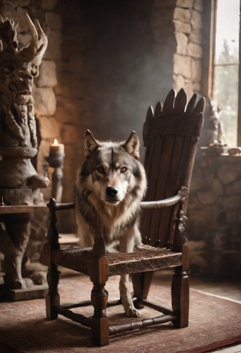 Viking wolf and game of thrones chair with hula skulls