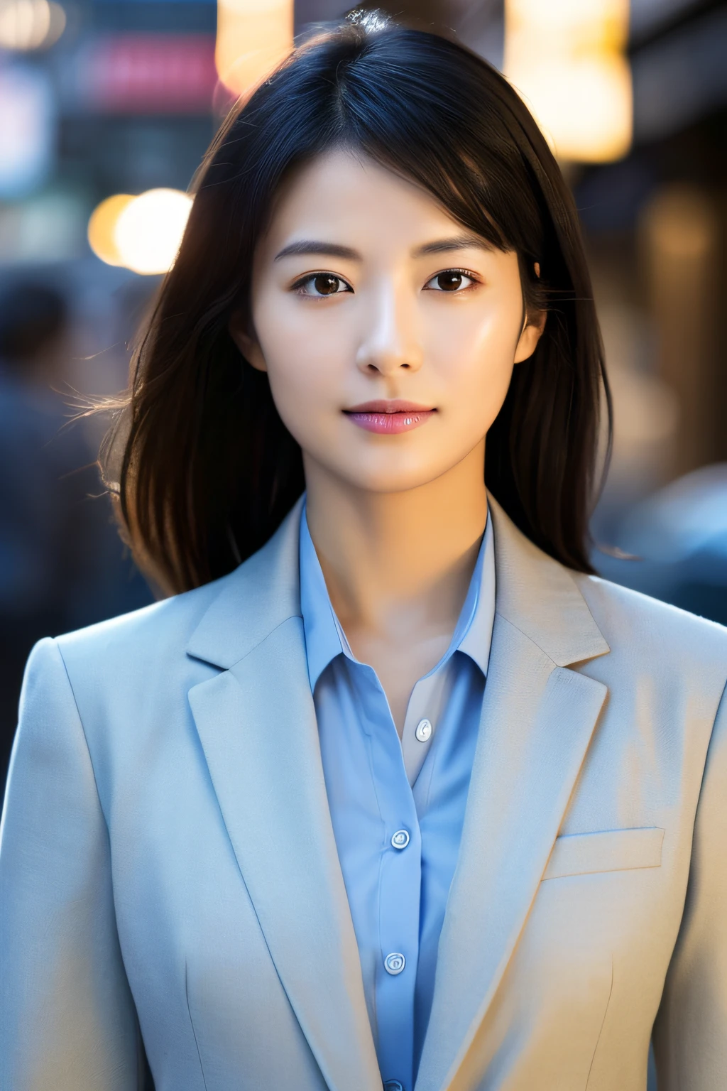 Wearing a suit Officelady Japan woman in her early 40s Female boss of the company A dark-haired short-cut Downtown Beautie Beautuful Women Looks strong shinny skin best qualtiy、masterpiece、(Photorealsitic:1.4) (perfectly proportions)(photos realistic)(Best Quality) photographed in a Canon EOS R5, 50mm Lens, F/2.8, nffsw, (8K) (foco nítido) clothed、(Photo Real:1.4)、(hyper realisitic:1.4)、(realisitic:1.3)、 (Smoother lighting:1.05)、(Improved lighting quality in movies:0.9)、32K、 girl with、Realistic lighting、back lighting、Facial light、raytrace、(Brightening light:1.2)、(Increase quality:1.4)、 (Top quality real texture skins)、finely eye、finerly detailed face、glowy skin anatomically correct body form