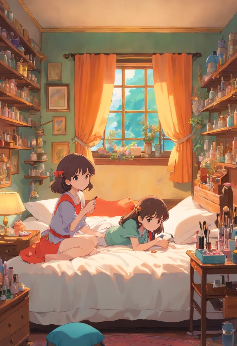 Girls who like makeup　Makeup tools　Cute room　on the beds　Ren Hao