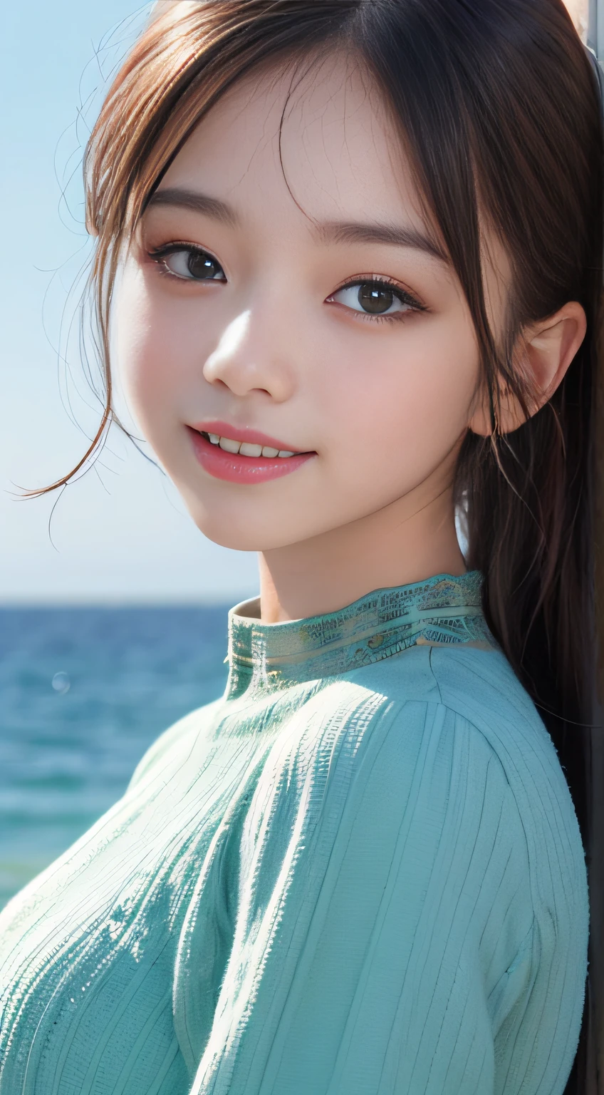 ((Top image quality、RAW shooting、masterpiece:1.3))、(Put out naked:2.0)、(No underhair:1.8)、(casual hairstyle、Super Detail Large:1.4、Hair swaying in the wind)、Face with super detail、Delicat eyes、二重まぶた、(innocent smiles:1.6)、Soft breasts、kindly smile、(E Cup Girl、23 years old Looks 18 years old)、(Uninhabited tropical beaches:1.6)、(Blue eyes:1.2)、open one's legs