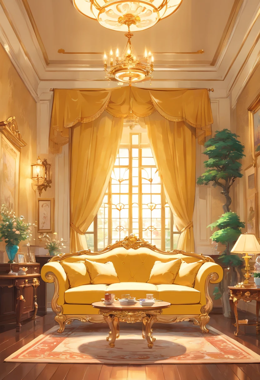 Luxury sofa Rich man's house a room golden colored white colors Beautiful decoration