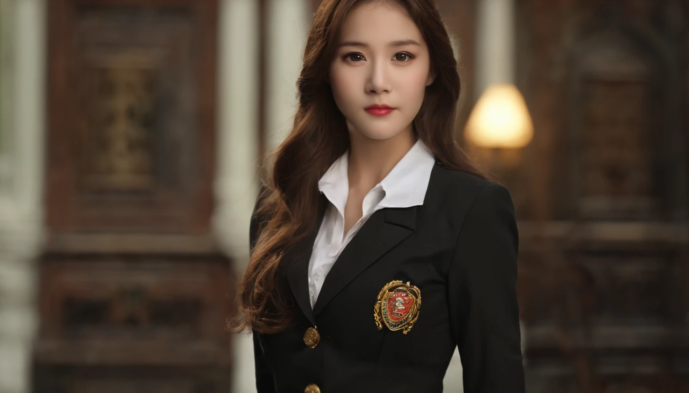 (very cute girl), (, Korean girl), (RAW photo:1.2), (photorealistic:1.4), very detailed eyes and face, beautiful detailed eyes, huge file size, super detailed, level high resolution, extremely detailed, masterpiece, uniform, 8k wallpaper, stunning, fine detail, masterpiece, best quality, , face light, cinematic lighting, 1 girl, ((big breasts:1.4 )), (underbust: 1.2),((1 girl's gorgeous long brown hair), (((flaggy breasts))),(((torn business uniform, bondage, torn blazer, very short skirt,))))