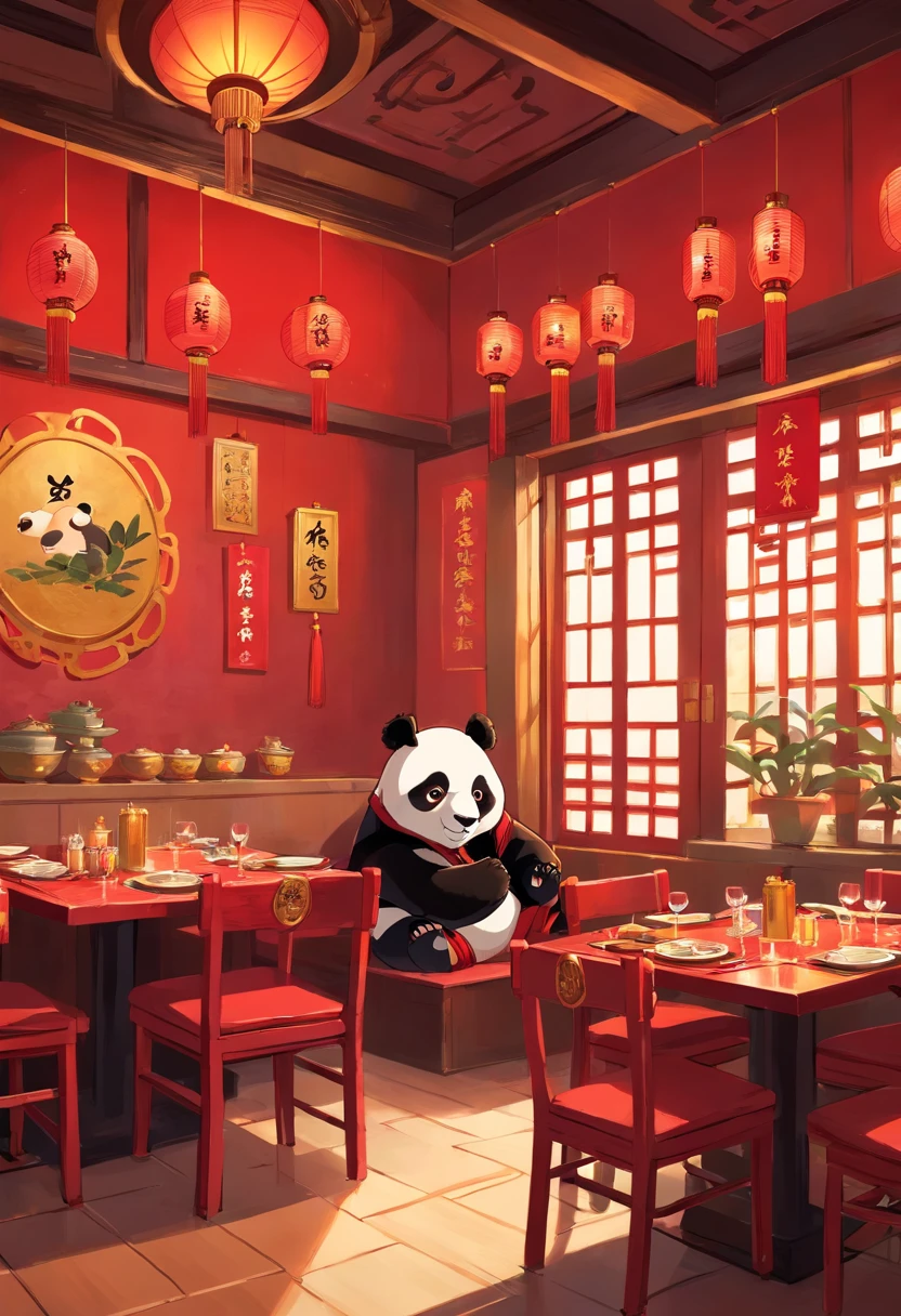 Chinese Restaurant　a panda　Lovely room　Red and gold　chinese decorations