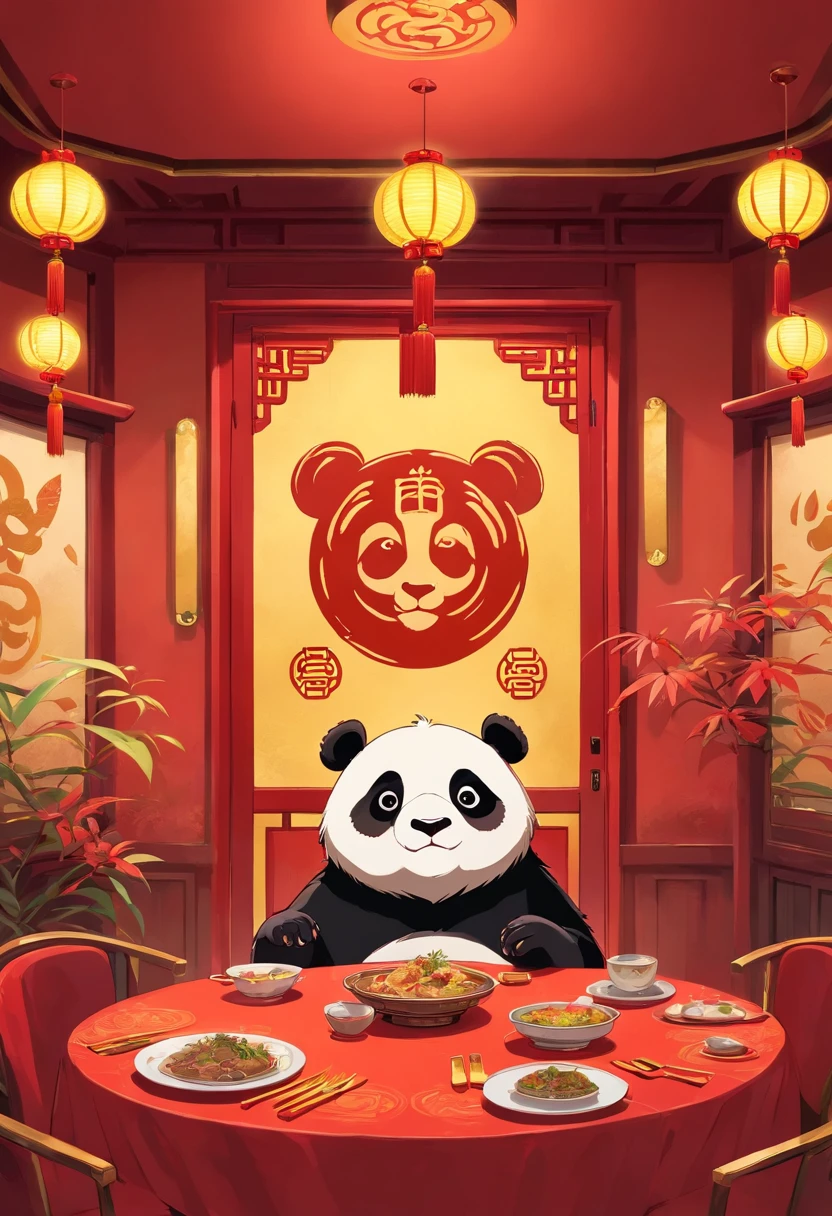 Chinese Restaurant　a panda　Lovely room　Red and gold　chinese decorations