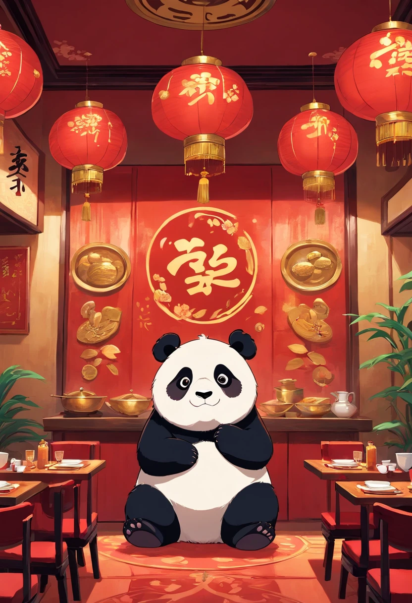 Chinese Restaurant　a panda　Lovely room　Red and gold　chinese decorations