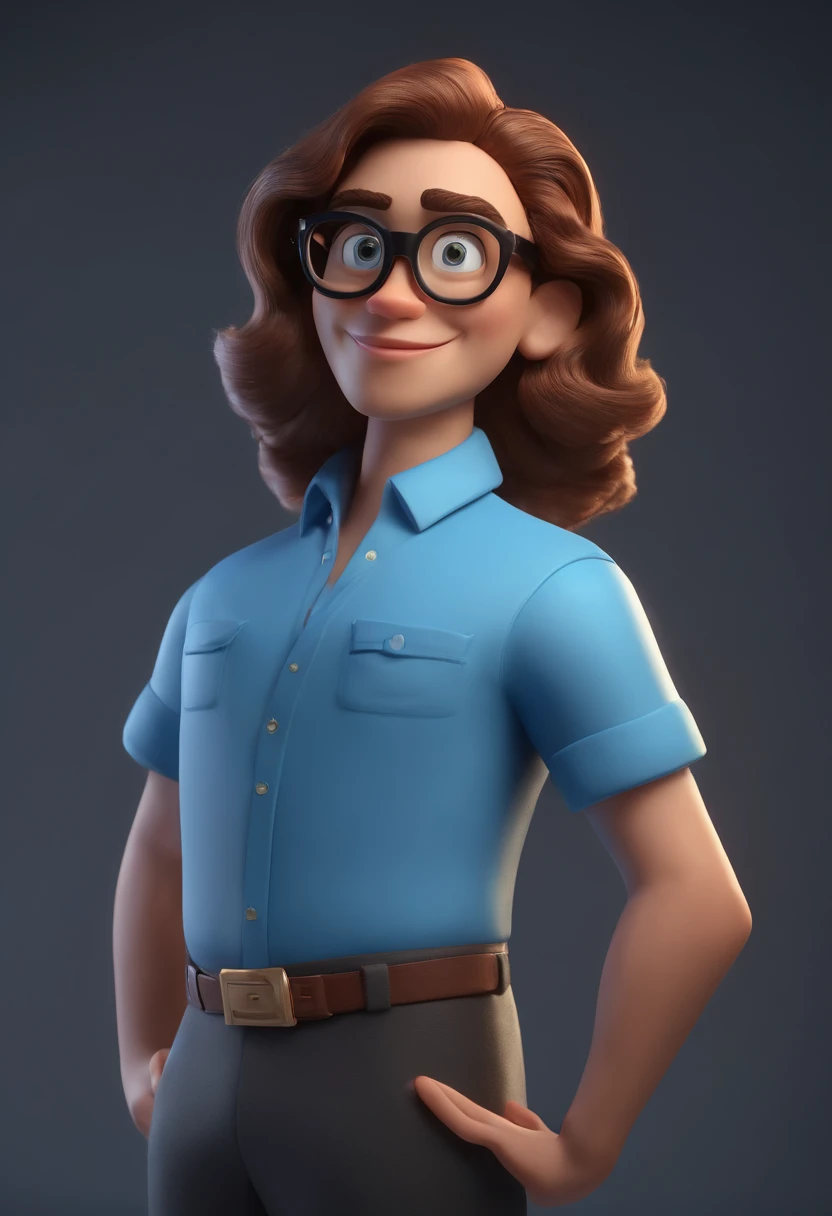 Cartoon character of a man wearing black glasses and a blue shirt, um personagem animado, Caractere estilizado, animation style rendering, 3D estilizado, Arnold Maya render, 3 d render stylized, toon render keyshot, Personagem 3D, Personagem 3D, 3d rendering stylized, 3 d character render, personagem de desenho animado, Personagem de close up, Pose de personagem, (Estilo Pixar) (master part:1.2) (Bokeh) (best quality) (pele detalhada) (textura detalhada) (8k) (argila) (Cinematic lighting) (foco nítido