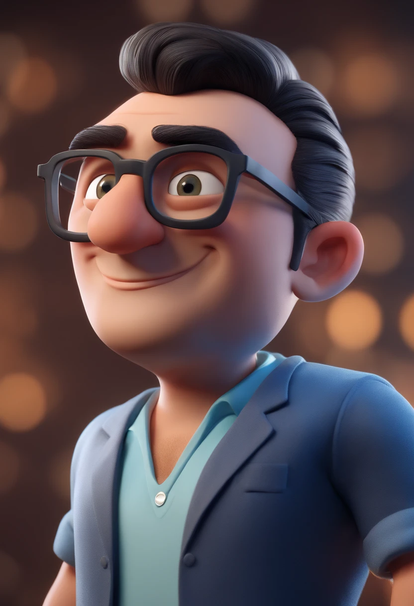 Cartoon character of a man with black glasses and a blue shirt, animation character, Caractere estilizado, animation style rendering, 3D estilizado, Arnold Maya render, 3 d render stylized, toon render keyshot, Personagem 3D, Personagem 3D, 3d rendering stylized, 3 d character render, personagem de desenho animado, Personagem de close up, Pose de personagem, (Estilo Pixar) (master part:1.2) (Bokeh) (best quality) (pele detalhada) (textura detalhada) (8k) (argila) (Cinematic lighting) (foco nítido