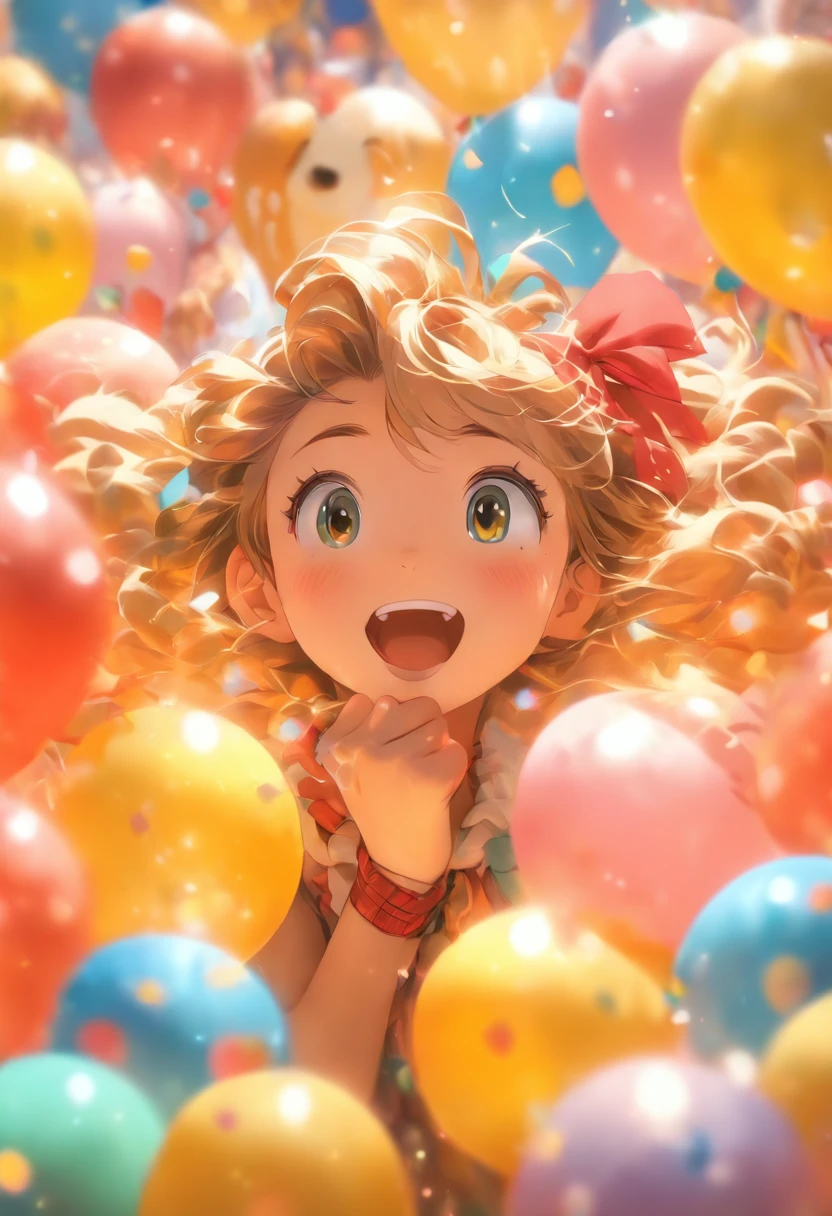 A girl with a zoo, Many balloons, cheerfulness, cheerfulness, Perfect quality, Clear focus (clutter-home: 0.8), (Masterpiece: 1.2) (Realistic: 1.2) (Bokeh) (Best quality) (Detailed skin: 1.3) (Intricate details) (8K) (Detail eyes) (Sharp focus), (cheerfulness)