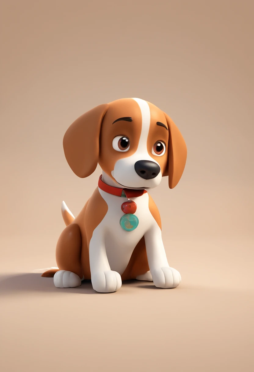 Estilo Pixar: a female dog, marrom, preta e branca. Beagle, brincando com uma mangueira na boca, com cara feliz. Dia com sol. Inspirado pelo cachorro Snoopy