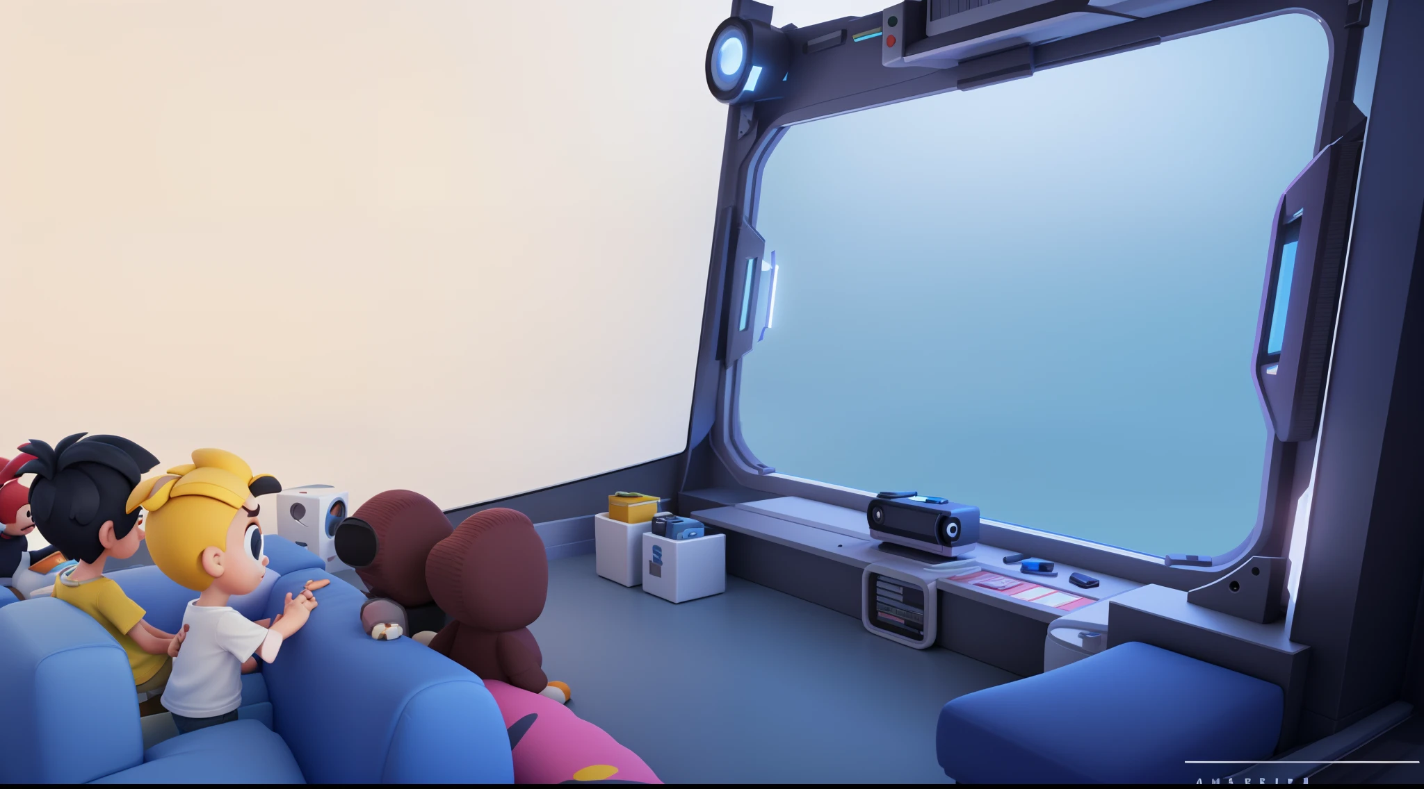 tmasterpiece,Best quality at best,cartoony,pixar-style,simple design,Mini Sence,Artis,3D Nintendo style with lost cyberpunk,Large cinema screens, styling,3D, Cartoon yard screen, cinema, , (inside in room:0.8), Cinema screens, 3D, disney, , HDR, Octane rendering, unreal render, behance, dribbble, artstation, best qualtiy, 8k