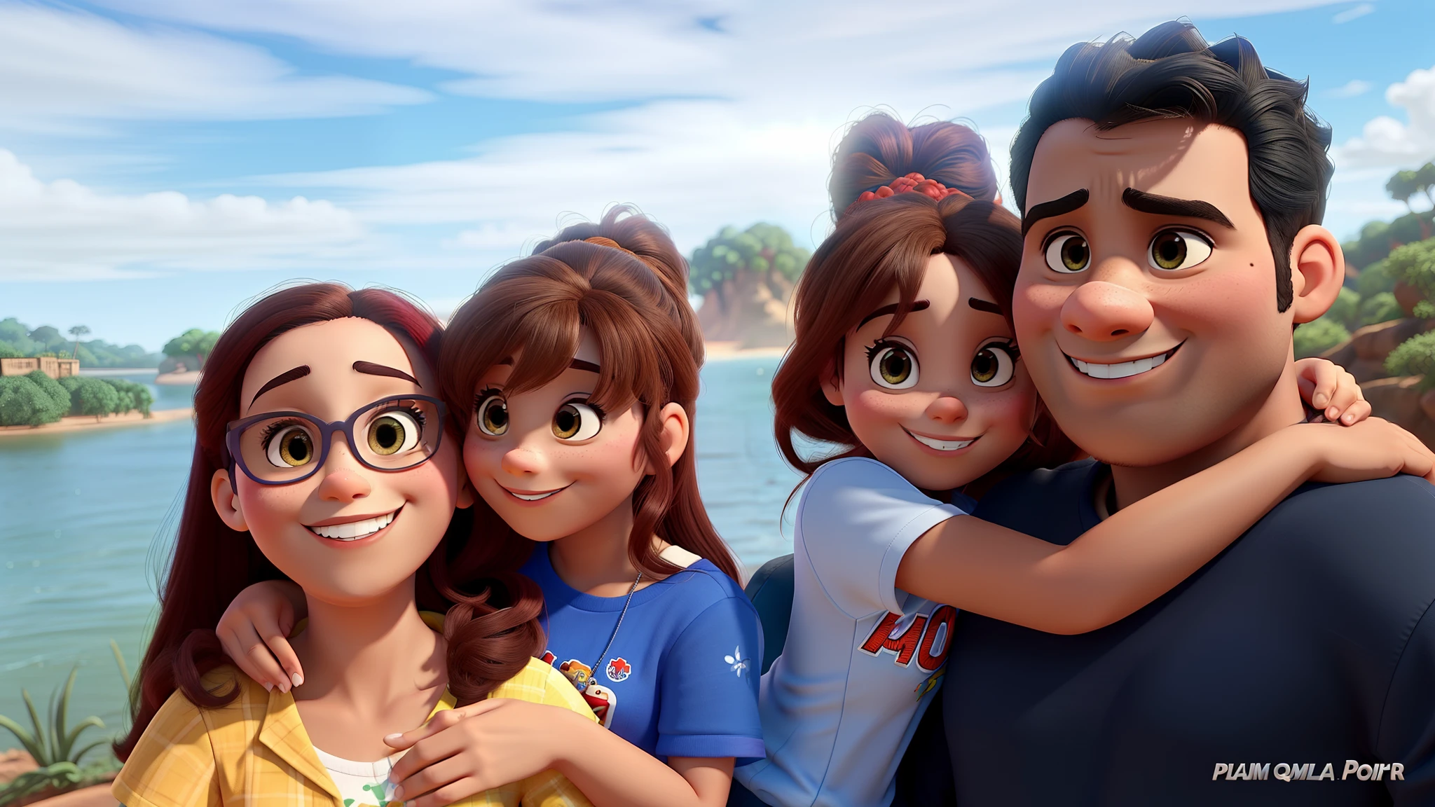 familia reunida estilo Disney Pixar,melhor qualidade