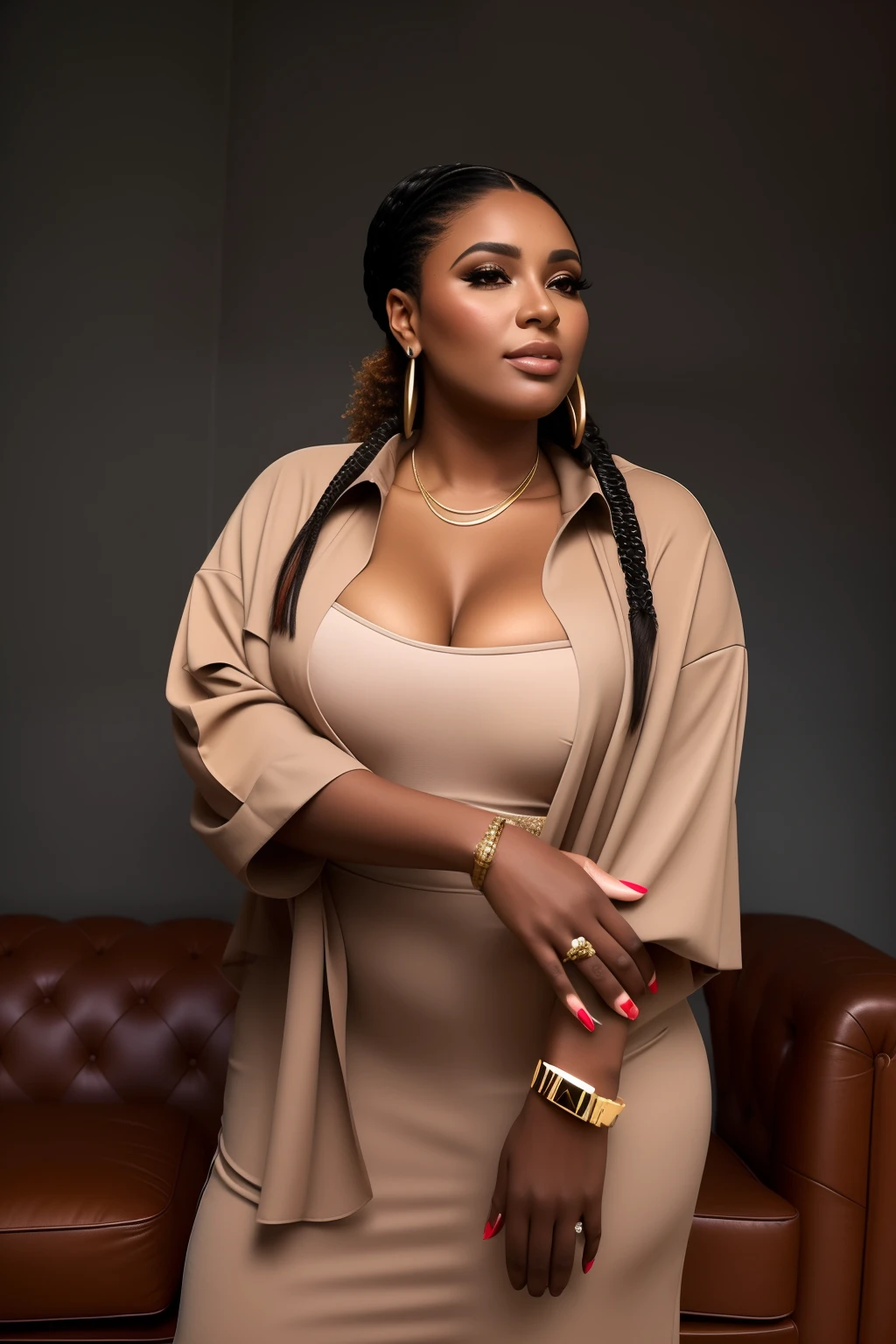Mulher africana, BBW, plus size, melhor qualidade, obra de arte, high resolution,3 s,rosto bonito,Corpo todo,roupas chinesas,white taoist robes,right hand holds the sword (Beautiful ornamentation),peach trees,