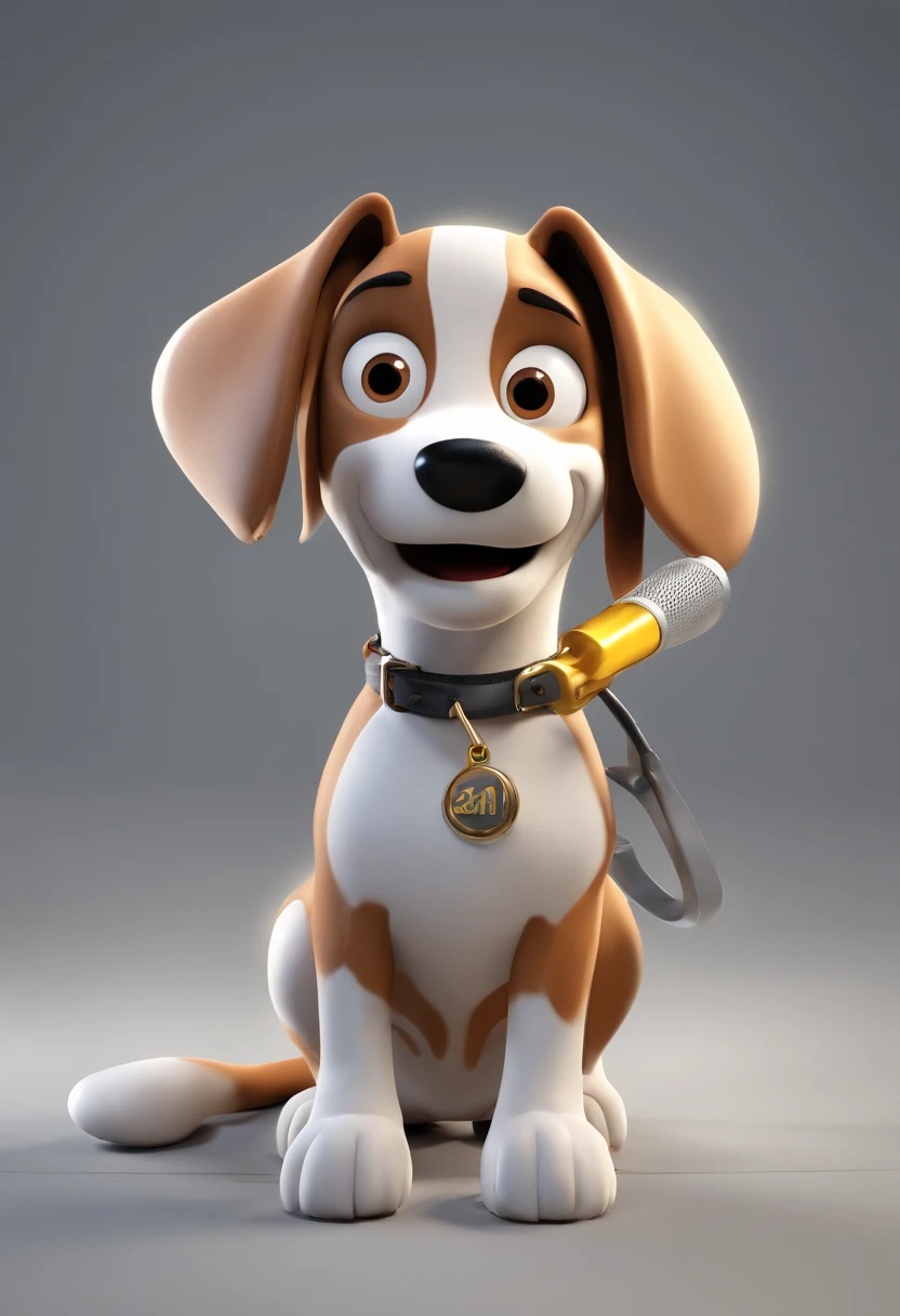 Pixar style: a female dog, black, white and brown. Beagle, playing with a hose in his mouth, with a happy face. Sunny day. Snoopy style cartoon drawn by Charles M Schultz. Dog with all brown head including ears. her back is black with paws in white