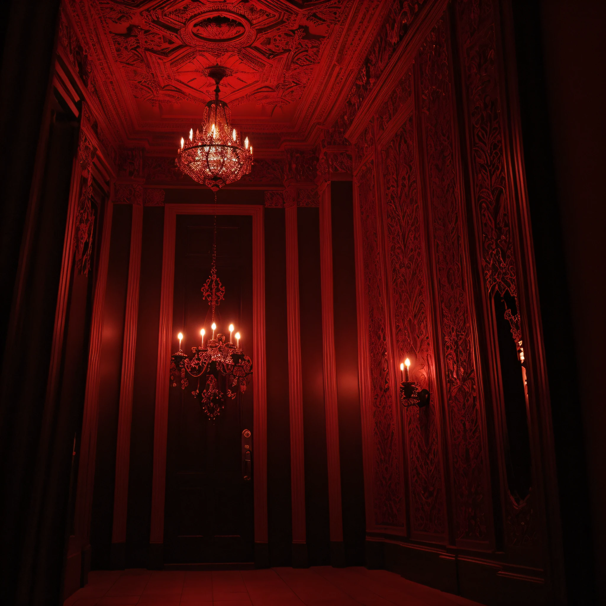 Foto RAW, Melhor, master part, melhor qualidade, alta qualidade, extremamente detalhado, um close up de uma balada de festa, cena de trauma e terror, dramatic entry, Dramatic theme, hd —h 1024, estilo de arte de negro, red neon light, Tema balada assombrada, Atmosfera de terror, Directed by: Kristin Nelson, Drama Decorations, Retiro ornamentado, detalhes ornamentalmente detalhados, balada assustadora, assombrosamente bela, Frightening scenario,