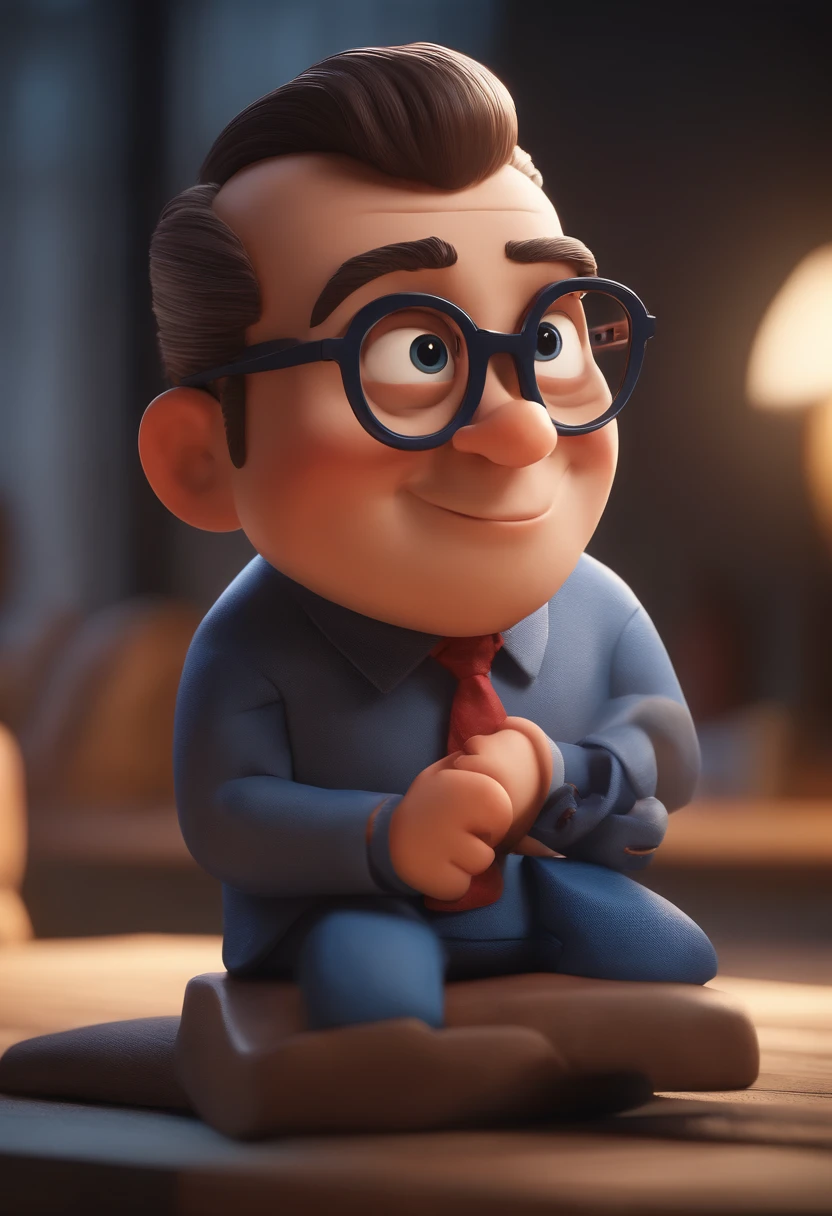 Cartoon character of a man with black glasses and a blue shirt, animation character, Caractere estilizado, animation style rendering, 3D estilizado, Arnold Maya render, 3 d render stylized, toon render keyshot, Personagem 3D, Personagem 3D, 3d rendering stylized, 3 d character render, personagem de desenho animado, Personagem de close up, Pose de personagem, (Estilo Pixar) (master part:1.2) (Bokeh) (best quality) (pele detalhada) (textura detalhada) (8k) (argila) (Cinematic lighting) (foco nítido