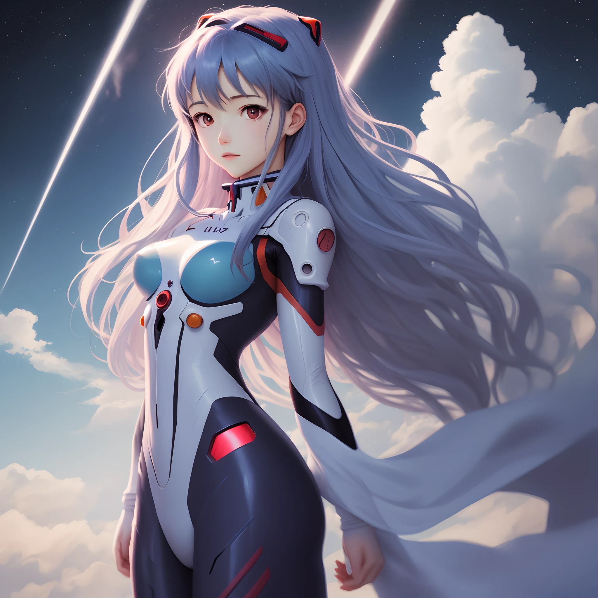 Light Blue Long Hair Evangelion Girl Illustration
