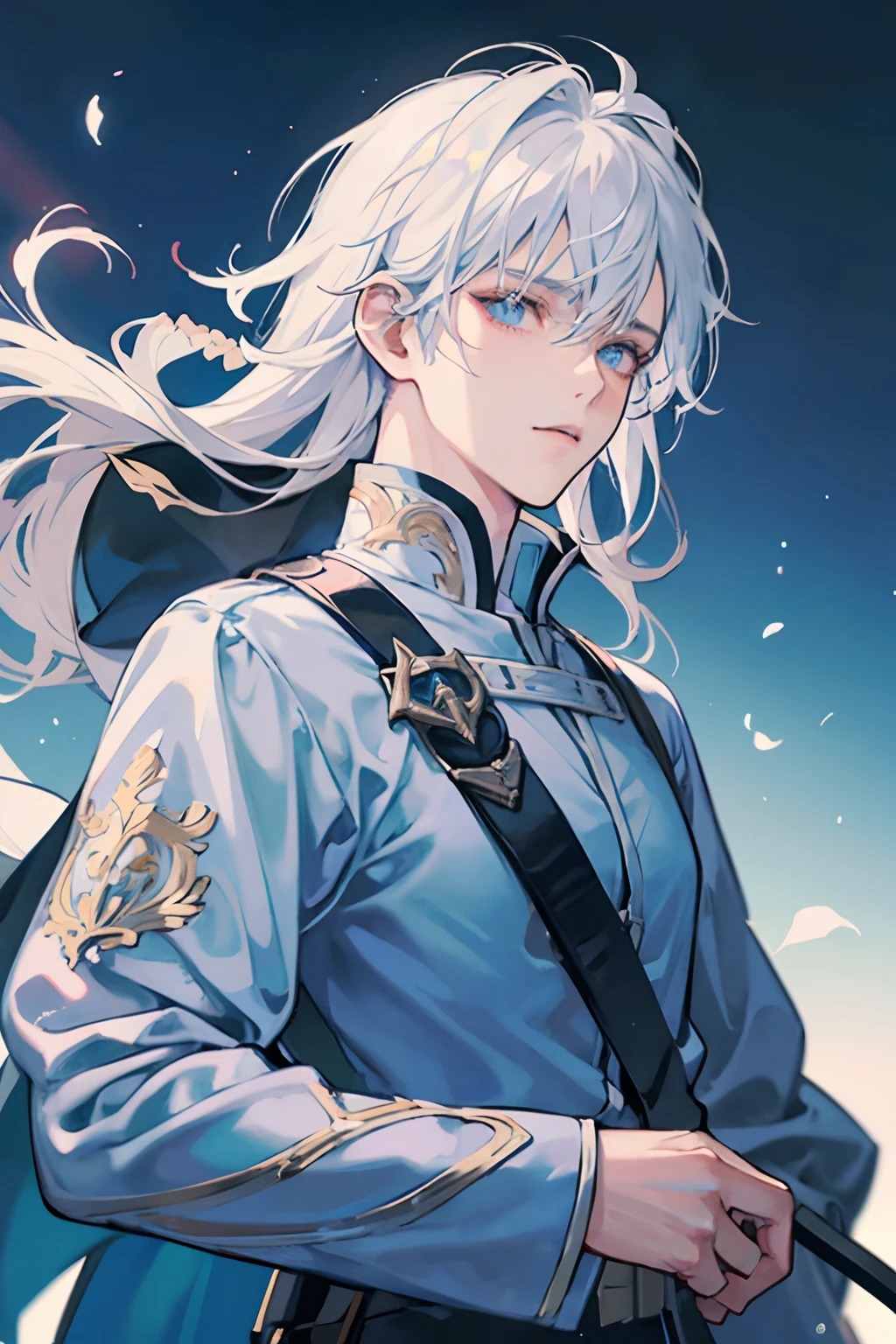 Swordsman,Greatsword,White hair,Realistic anime eyes，Surreal details with gradient cartoon coloring，（tmasterpiece，top-quality，best qualtiy，Beautiful and beautiful：1.2），(male people)，extremy detailed，highest details，detailedbackground，，tmasterpiece，8K , ,