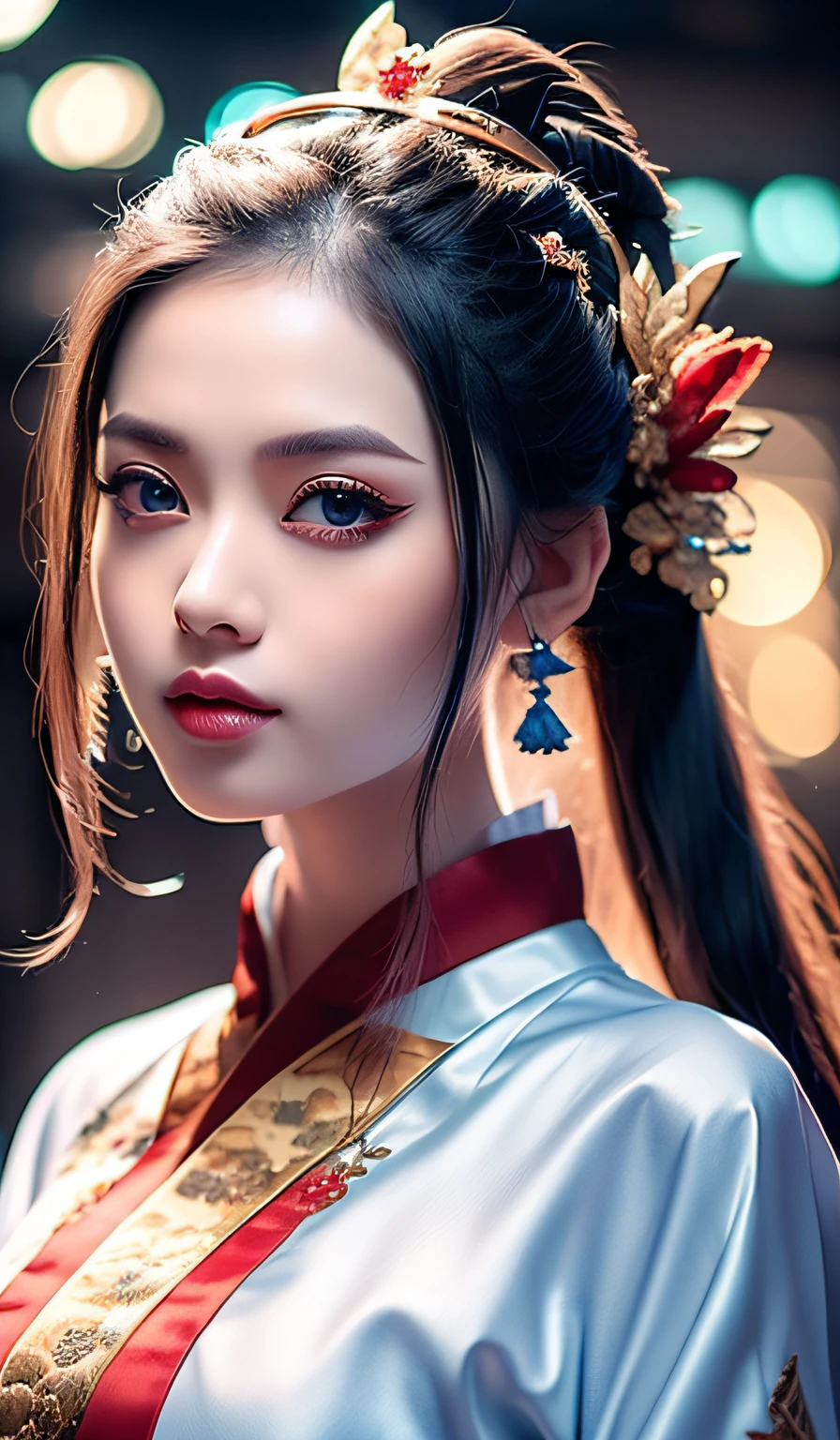 top-quality、masterpiece、hight resolution、Wuxi 1girl、(gold Chinese dress)、((Super beautiful face))、Super beautiful eyes、Super beautiful hair、(cleavage of the breast、exposed breast、Sexy cleavage、very highly detailed breasts)、